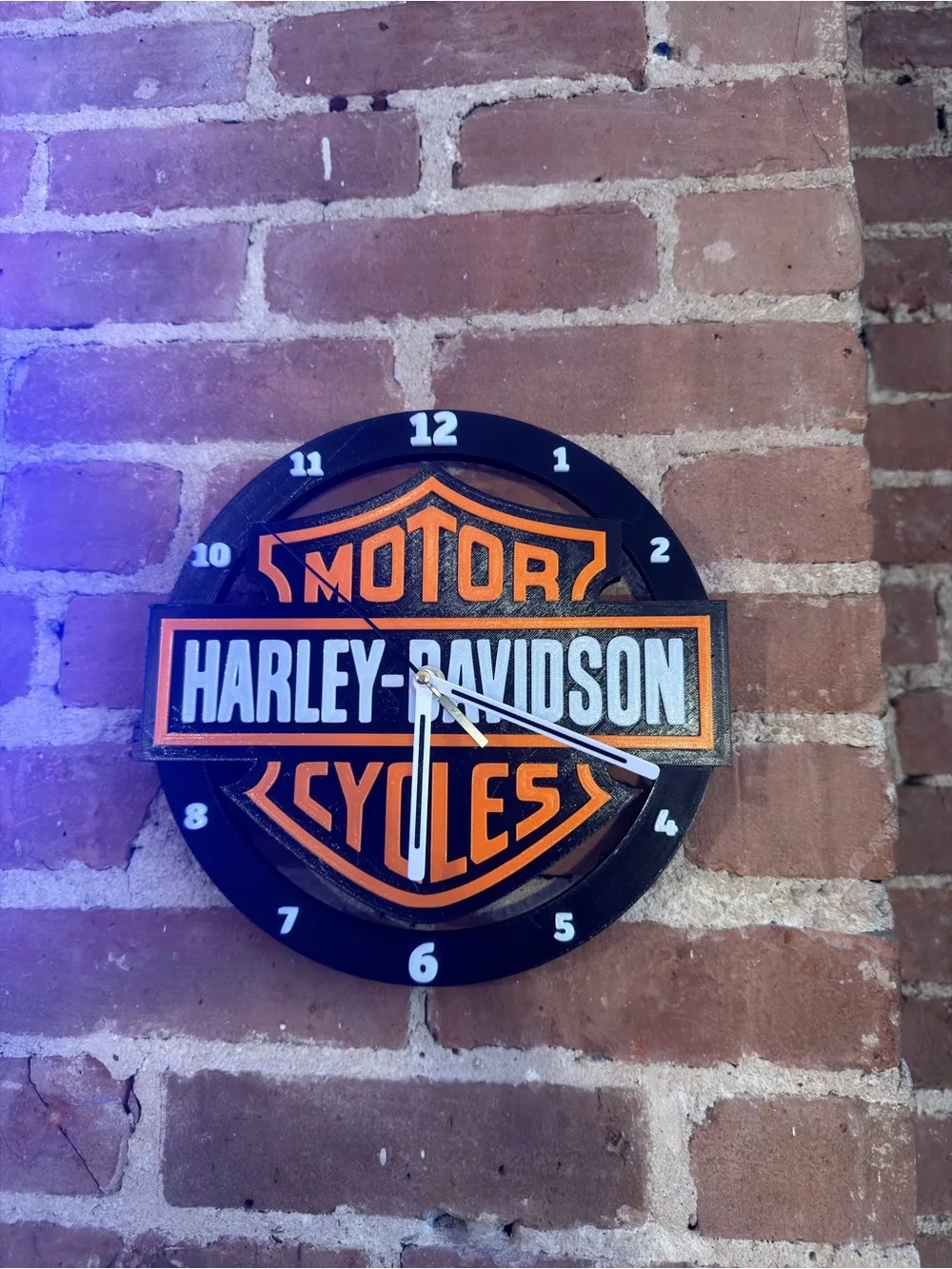 Harley-Davidson Black Orange & White Logo Wall Clock